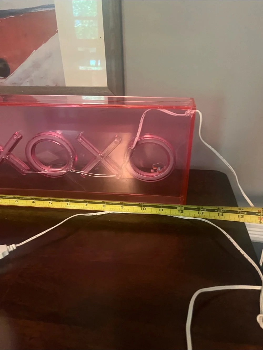 XOXO LED Neon Pink Acrylic Box Light - Blue Glow Tabletop Decor Wall Sign